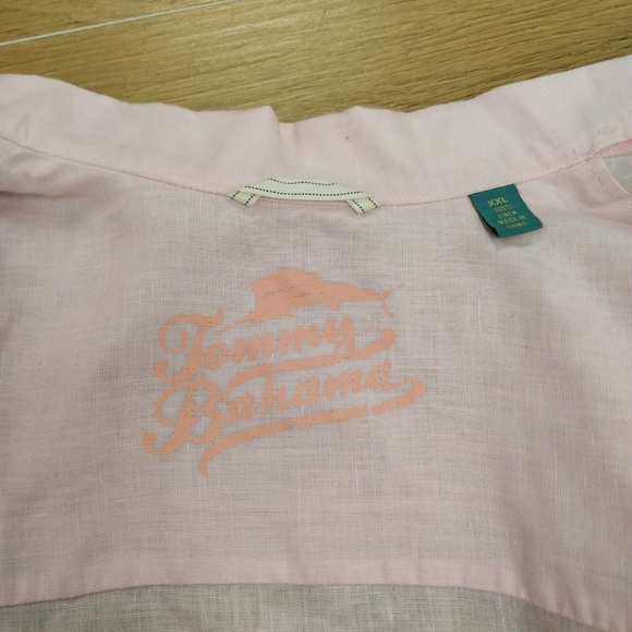 TOMMY BAHAMA Short Sleeve 100% Linen Shirt Beachy Bowling Style Pink Men's XXL - Picture 8 of 9